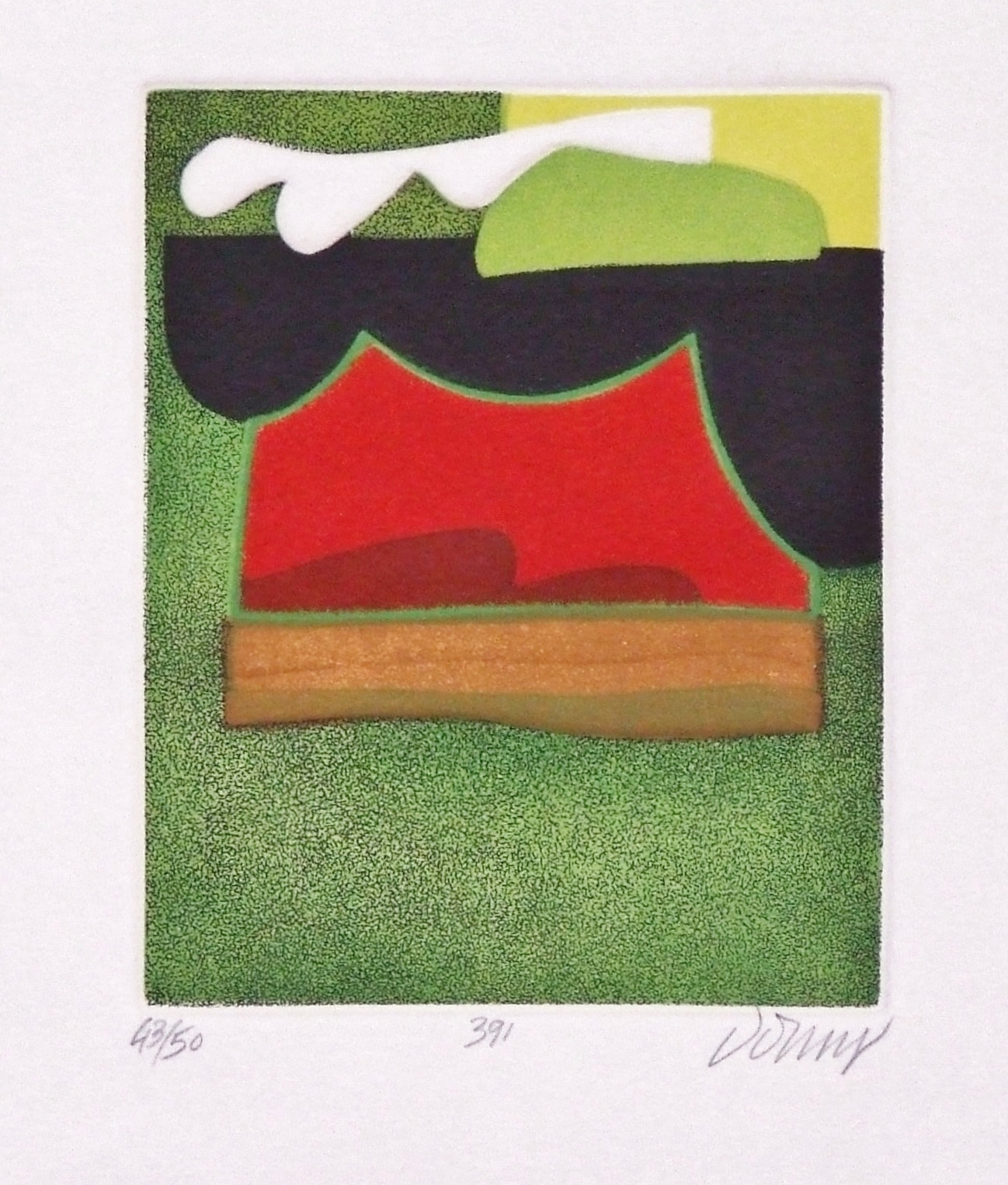 Embosssed colour etching (Aquatinte) titled 391 by Bertrand DORNY (1931) – 33.02 x 25.4 cm