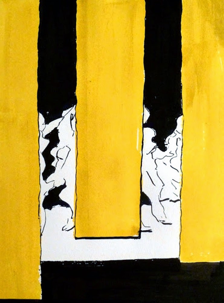 H. SCHLAGEN (1959) – behind the yellow curtain – Acrylic and ink on paper -2014