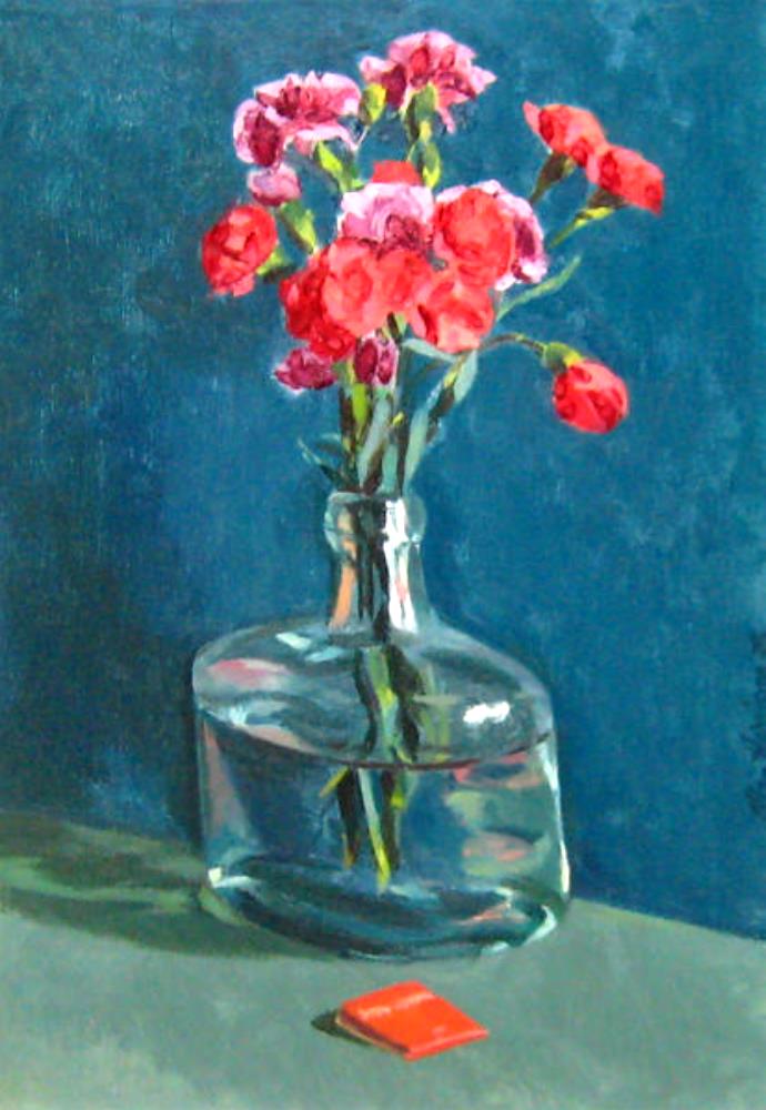 Allan HARRISON (1911 – 1988) Huile sur toile – Vase fleurs rouge , 1978
