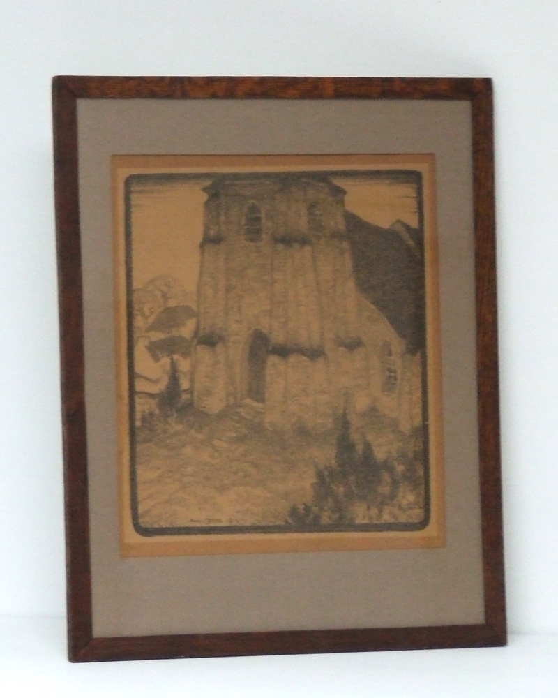 Anto CARTE (1889-1954) Lithographie en bistre – Eglise – 1918 – 52 x 41 cm – Avec cadre – YLA