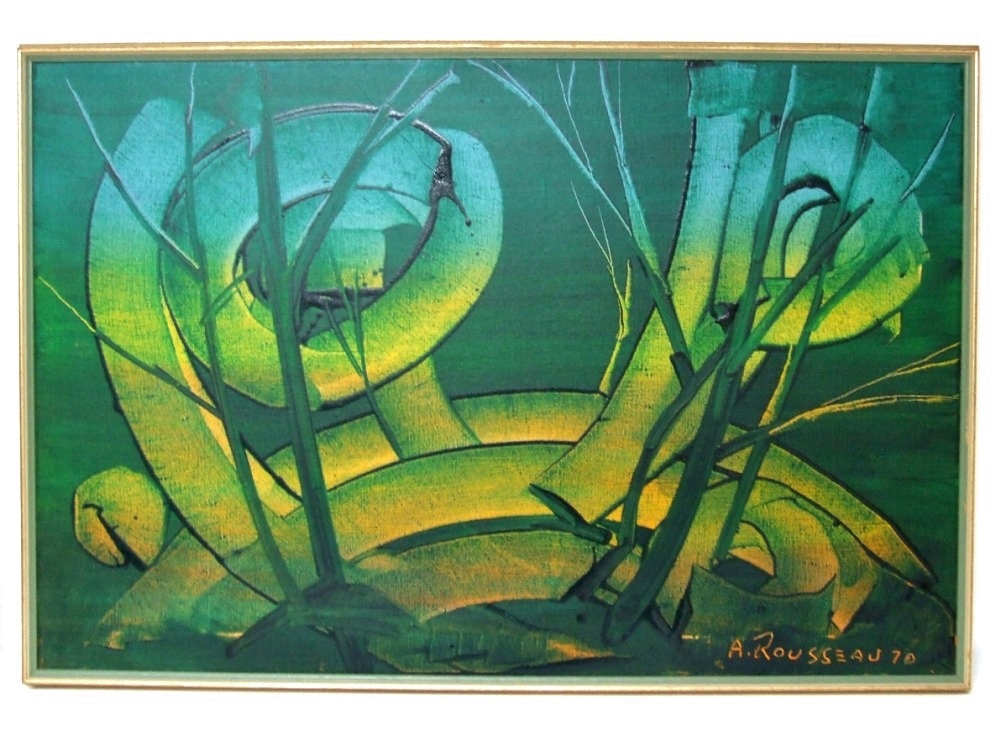 Albert ROUSSEAU (1908 – 1982) Acrylique sur toile – Paysage Fantastique – Avec cadre