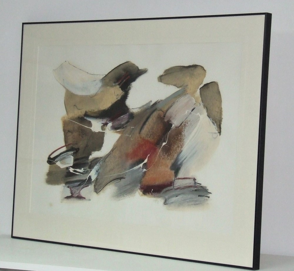 Red abstraction – Birds, 1990 – with frame
